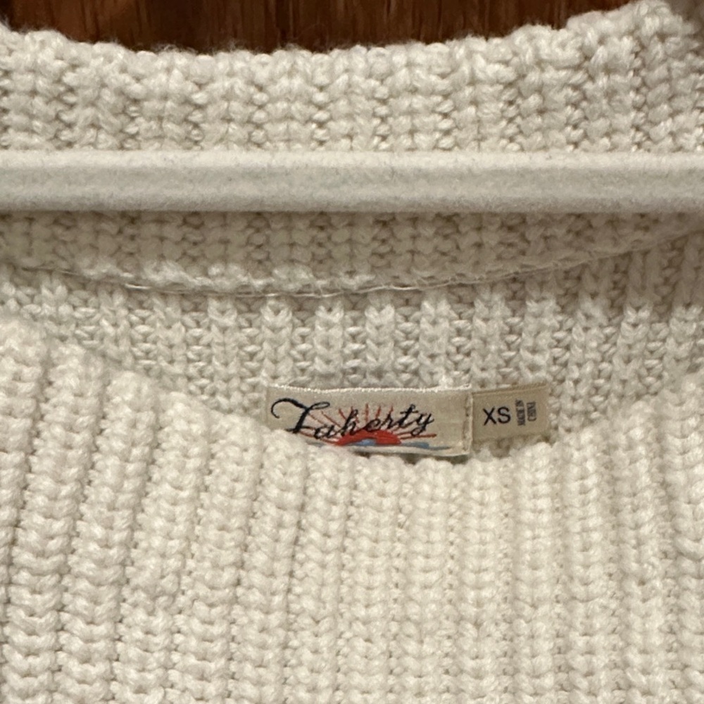 Faherty Cream and Navy Striped Sweater - Picture 2 of 7